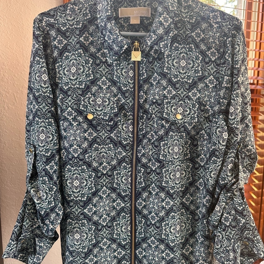 Michael Kors Blue Patterned Blouse - Picture 2 of 12